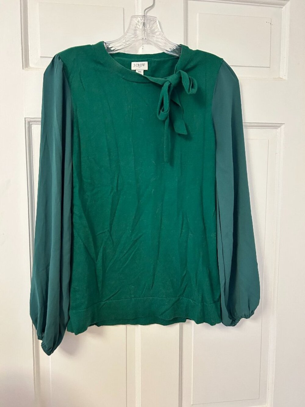 J. Crew Emerald Green Sweater with Sheer Sleeves Size XS